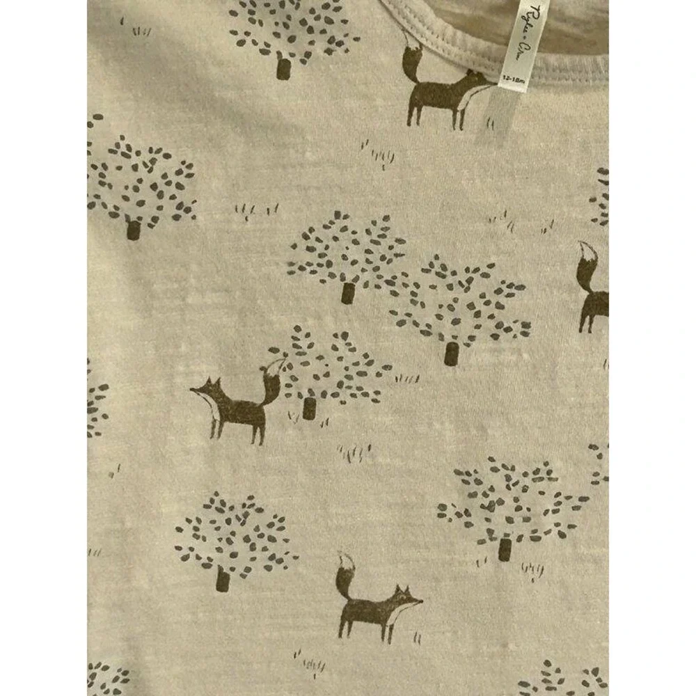 Rylee + Cru Organic Cotton Fox Tree Print 2pc Lounge Pajama Set Cream Tan 12-18